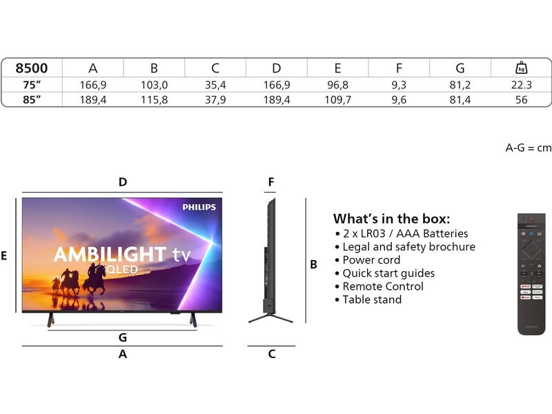 Philips TV 75PUS8500/12 75" 4K Ambilight TV, 2025