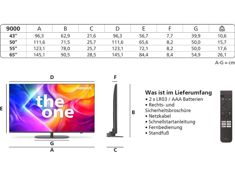 Philips TV 65PUS9000/12 The One 65" 4K QLED Ambilight TV, 2025