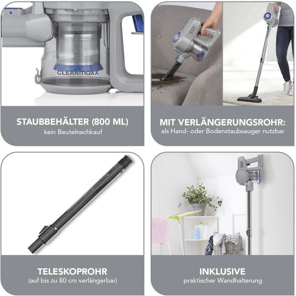 CLEANmaxx Akku-Hand- und Stielsauger Blau/Hellgrau