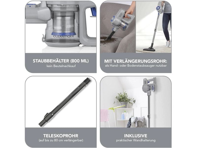 CLEANmaxx Akku-Hand- und Stielsauger Blau/Hellgrau