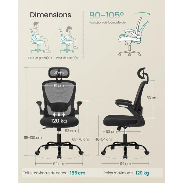 Songmics Bürostuhl mit klappbaren Armlehnen