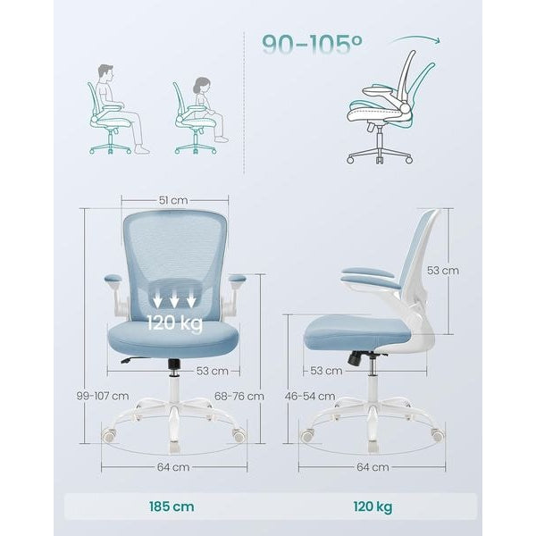 Songmics Bürostuhl mit klappbaren Armlehnen Hellblau