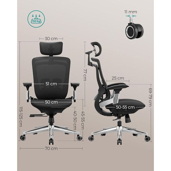 Songmics Bürostuhl mit Armlehnen und Fusskreuz