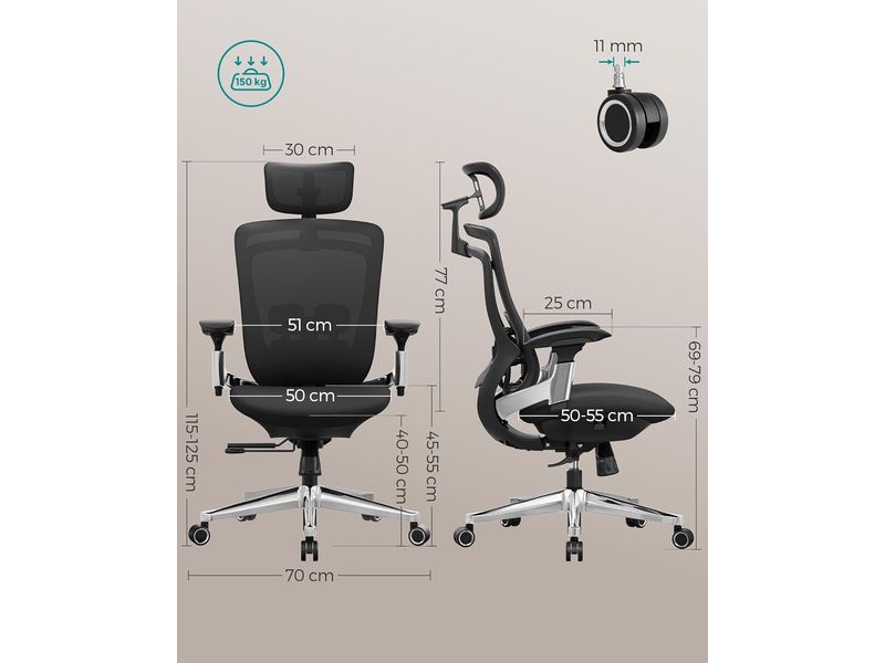 Songmics Bürostuhl mit Armlehnen und Fusskreuz