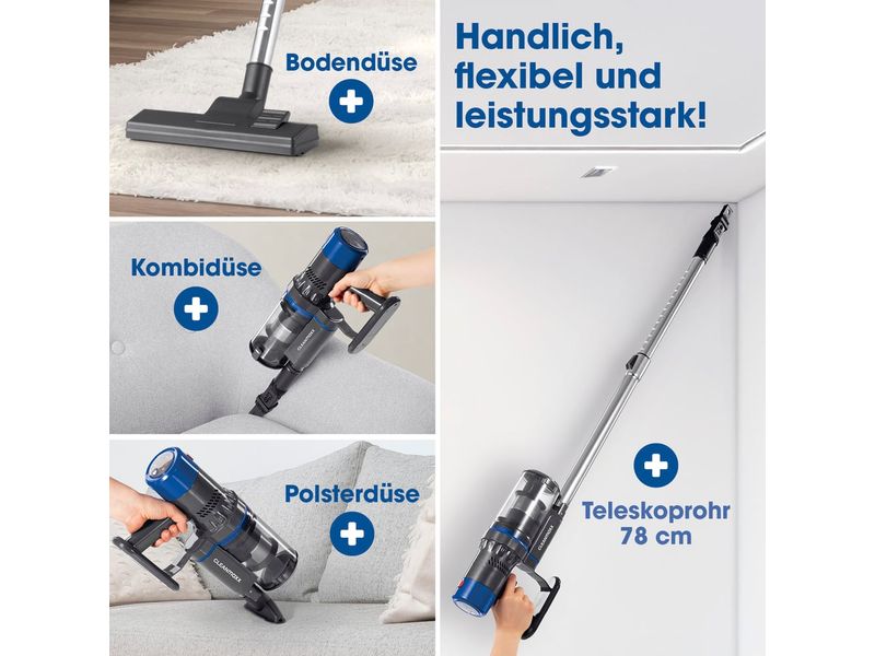 CLEANmaxx Akku-Hand- und Stielsauger Grau / Blau