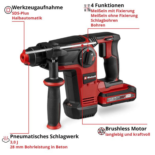 Einhell Schnurloser Bohrhammer TP-HD 18/28 Li BL+4 (1x3.0Ah+)