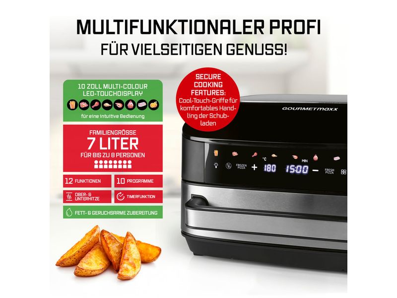 GOURMETmaxx Heissluftfritteuse mit XXL-Garfläche 7 l