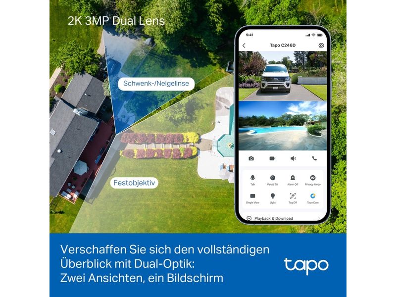 TP-Link Netzwerkkamera Tapo C246D 2K QHD, 2.4 GHz, 360°