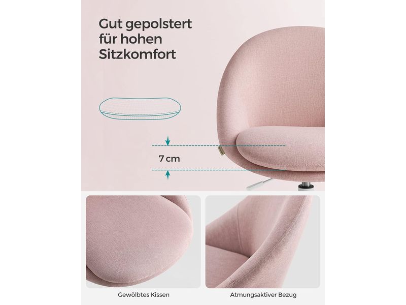 Songmics Bürostuhl mit Fusskreuz, Rosa