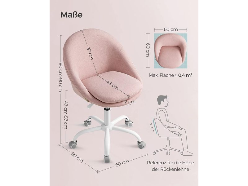 Songmics Bürostuhl mit Fusskreuz, Rosa