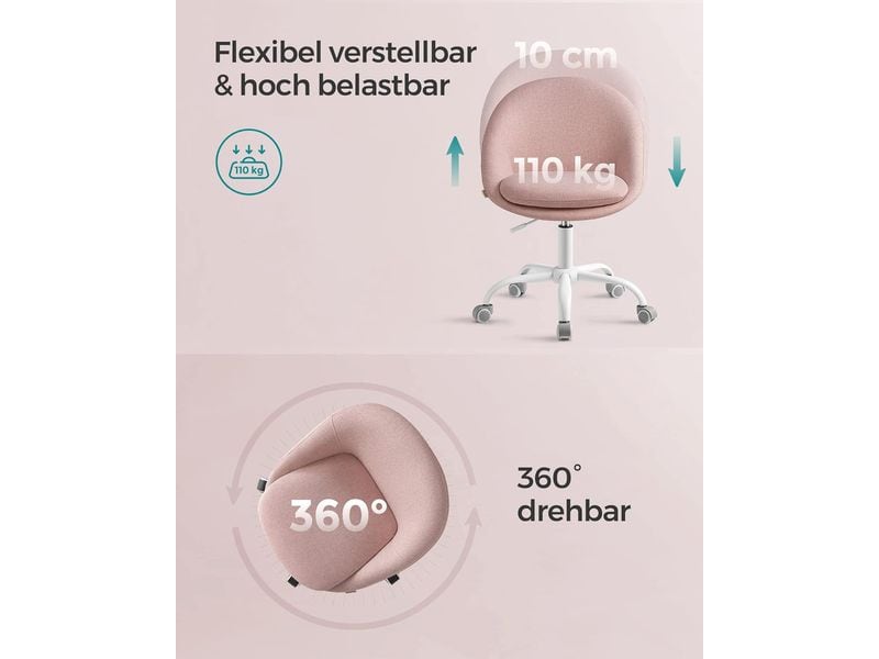 Songmics Bürostuhl mit Fusskreuz, Rosa