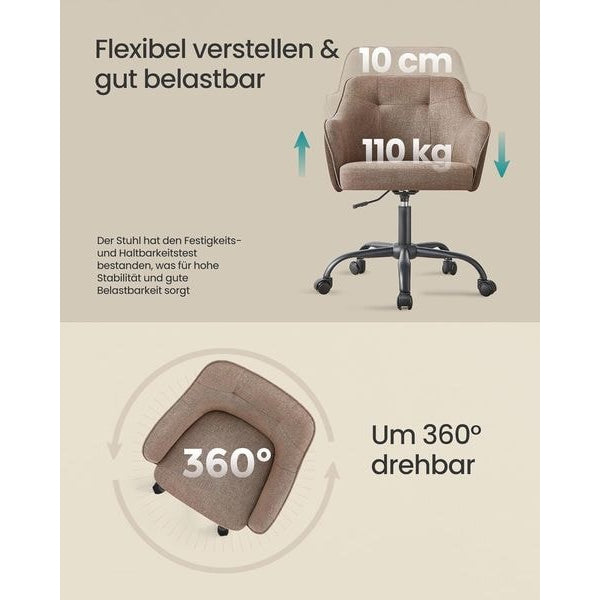 Songmics Bürostuhl mit Fusskreuz, Braun