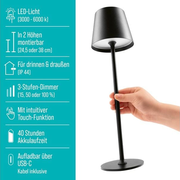 EASYmaxx Tischleuchte mit USB-Anschluss Schwarz