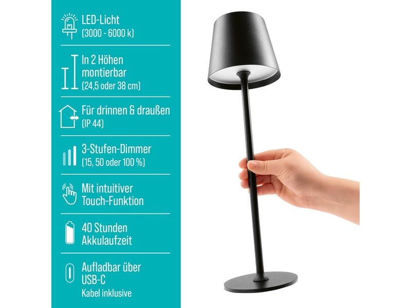 EASYmaxx Tischleuchte mit USB-Anschluss Schwarz