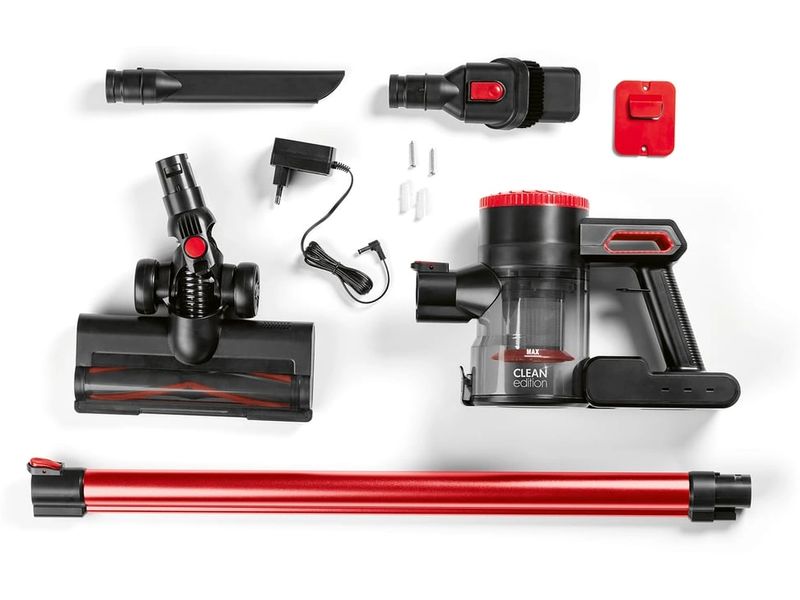 CLEANmaxx Akku-Hand- und Stielsauger mit 2-fach-Filter , Rot