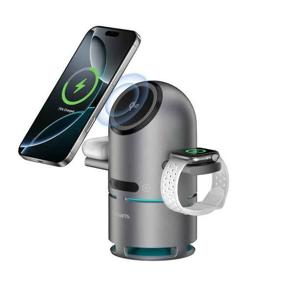 4smarts Wireless Charger 3-in-1 ChargeBot Sound Spacegrau
