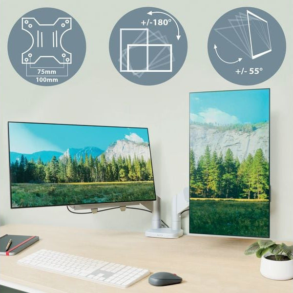 Leitz Tischhalterung Dual Monitorarm Ergo bis 9 kg – Grau