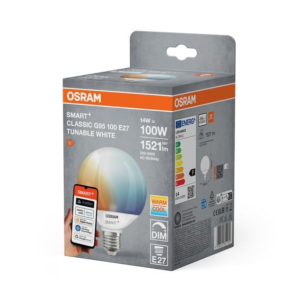 OSRAM Leuchtmittel Globe 95 SMART+ WIFI, E27, 14 W, Weiss