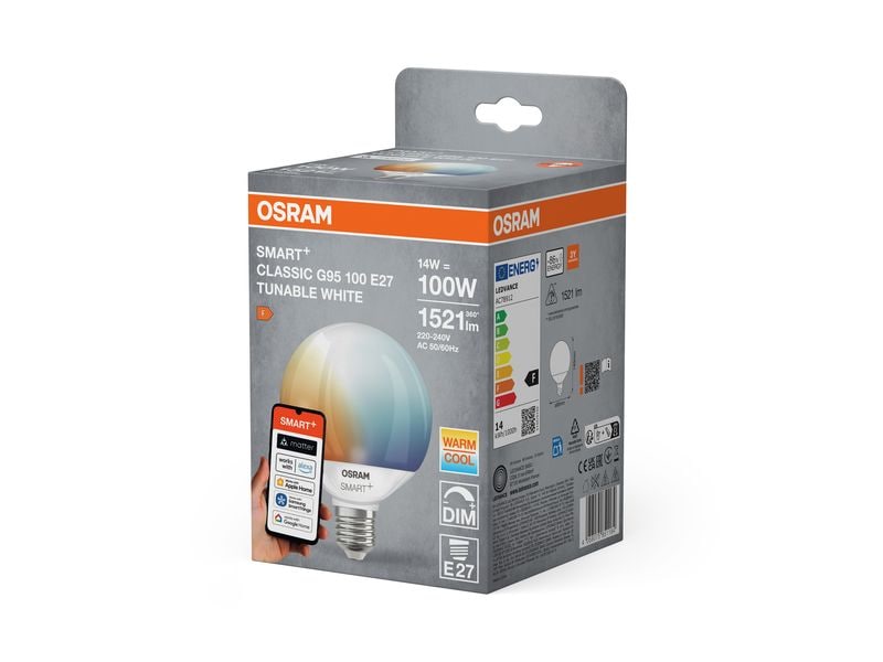 OSRAM Leuchtmittel Globe 95 SMART+ WIFI, E27, 14 W, Weiss