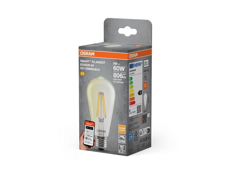 OSRAM Leuchtmittel SMART+ WiFi Classic, E27, 2700 K, filament klar