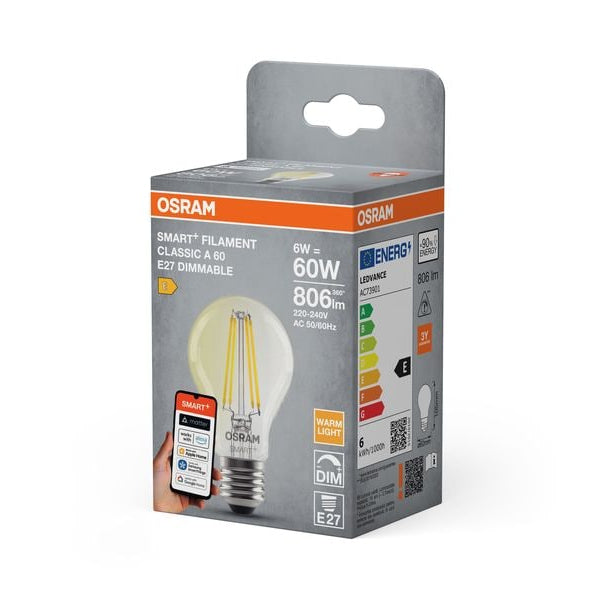 OSRAM Leuchtmittel SMART+ WiFi Classic, E27, 2700 K, filament klar