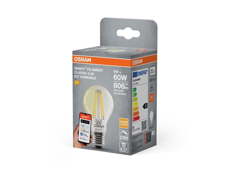 OSRAM Leuchtmittel SMART+ WiFi Classic, E27, 2700 K, filament klar