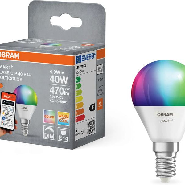 OSRAM Leuchtmittel P40 SMART+ MATTER, E14, 4.9 W, RGBW