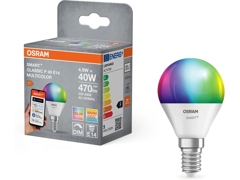 OSRAM Leuchtmittel P40 SMART+ MATTER, E14, 4.9 W, RGBW