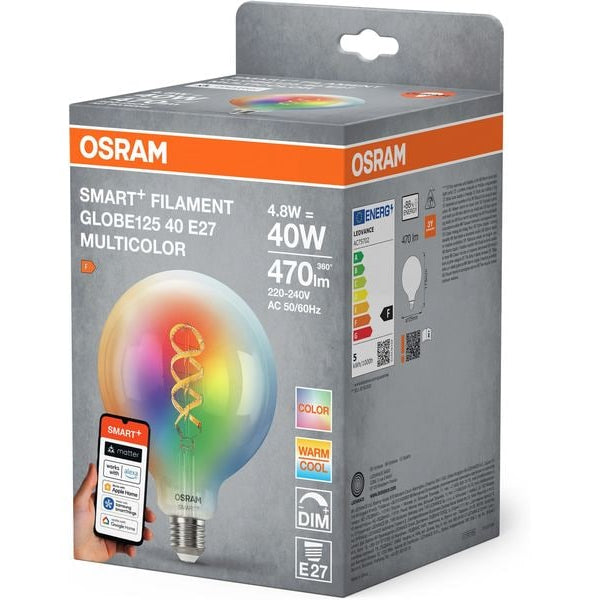 OSRAM Leuchtmittel SMART+ MATTER Globe 125 40, E27, 4.8 W, RGBW