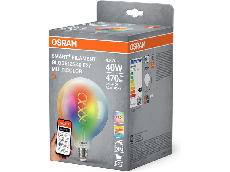 OSRAM Leuchtmittel SMART+ MATTER Globe 125 40, E27, 4.8 W, RGBW