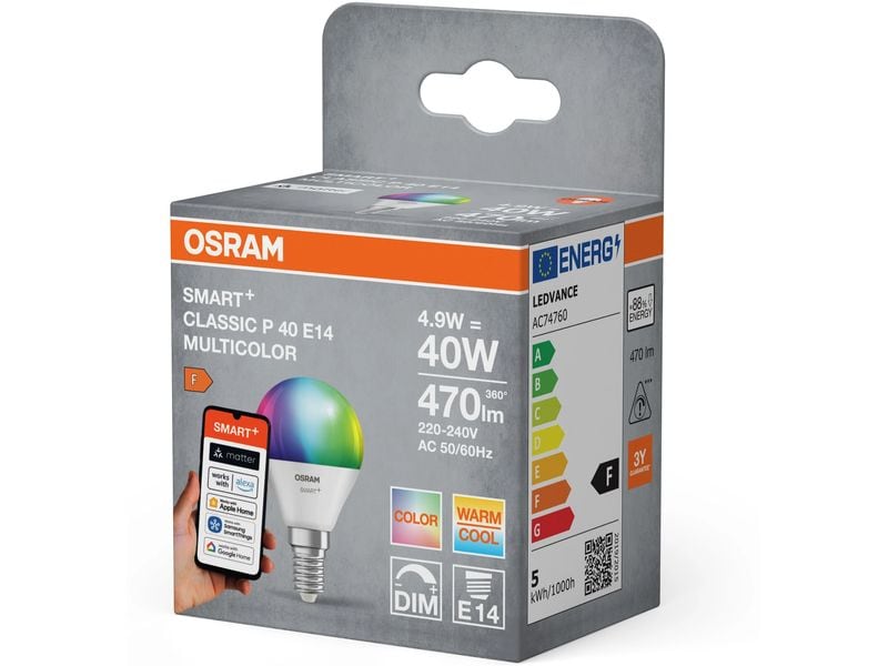 OSRAM Leuchtmittel P40 SMART+ MATTER, E14, 4.9 W, RGBW