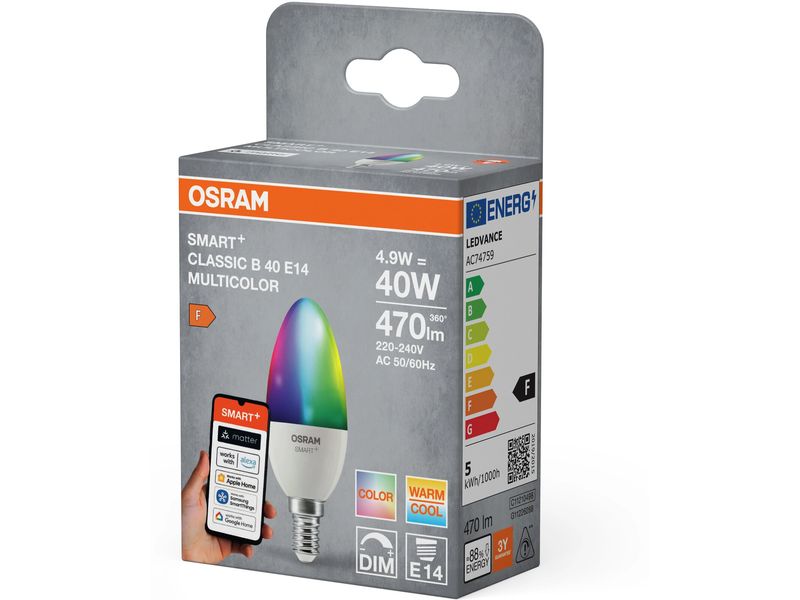 OSRAM Leuchtmittel B40 SMART+ MATTER, E14, 4.9 W, RGBW