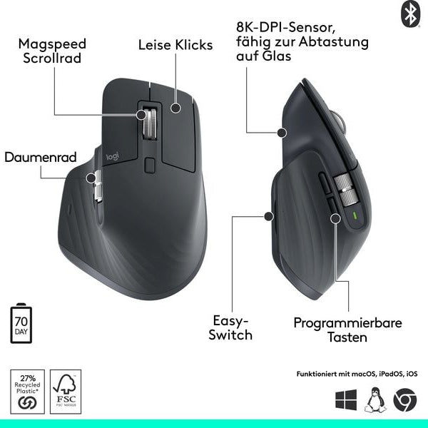 Logitech Maus MX Master 3S Bluetooth Edition ohne Empfänger