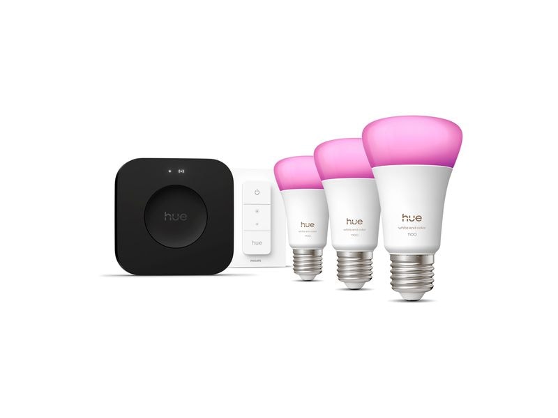 Philips Hue 3 smarte E27-Lampen + Dimmschalter + Hue Bridge Pro