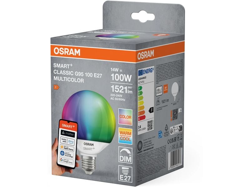 OSRAM Leuchtmittel Globe 95 SMART+ WIFI, E27, 14 W, RGBW