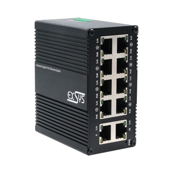 Exsys Industrieller Ethernet Mini PoE-Switch 10x 1 Gbps 10 Port