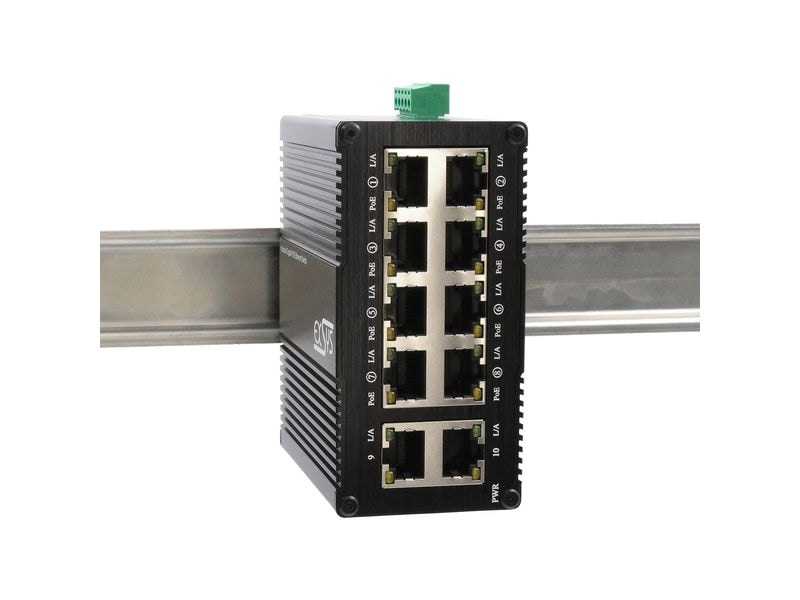 Exsys Industrieller Ethernet Mini PoE-Switch 10x 1 Gbps 10 Port