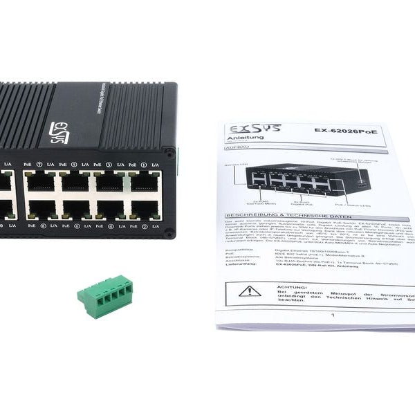 Exsys Industrieller Ethernet Mini PoE-Switch 10x 1 Gbps 10 Port