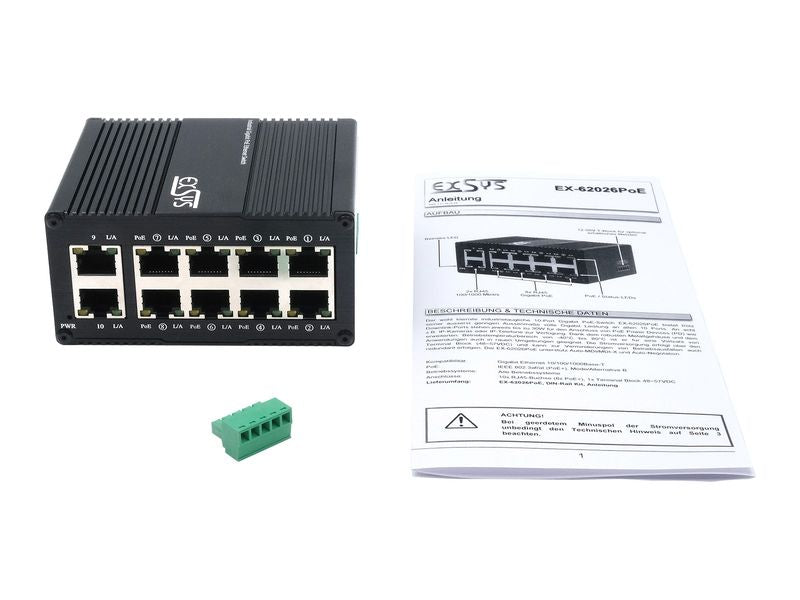 Exsys Industrieller Ethernet Mini PoE-Switch 10x 1 Gbps 10 Port