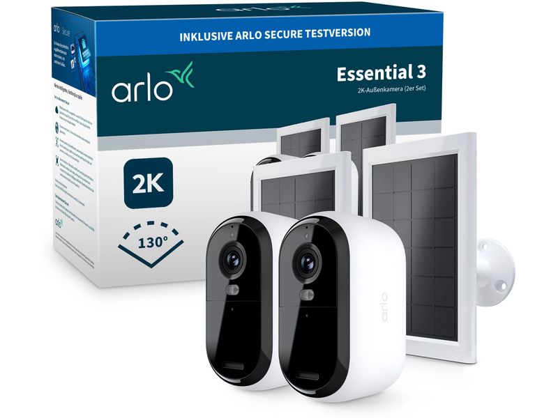 Arlo Essential 3 2K, 2er Set mit Solarpanel