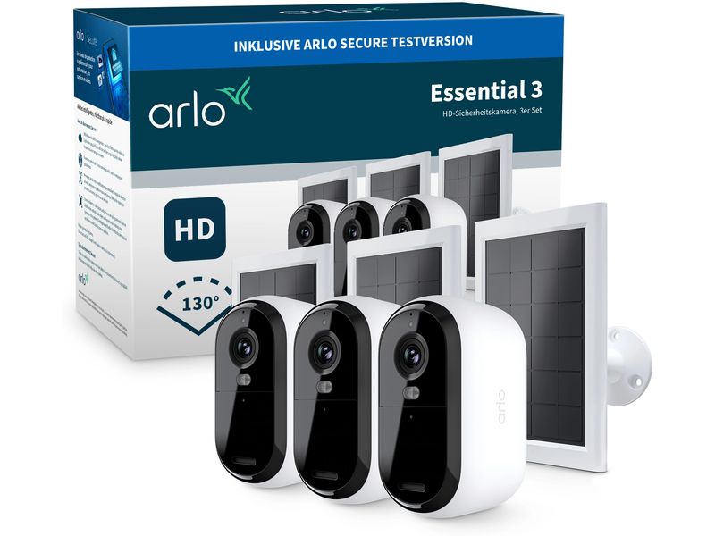 Arlo Essential 3 HD, 3er Set mit Solarpanel