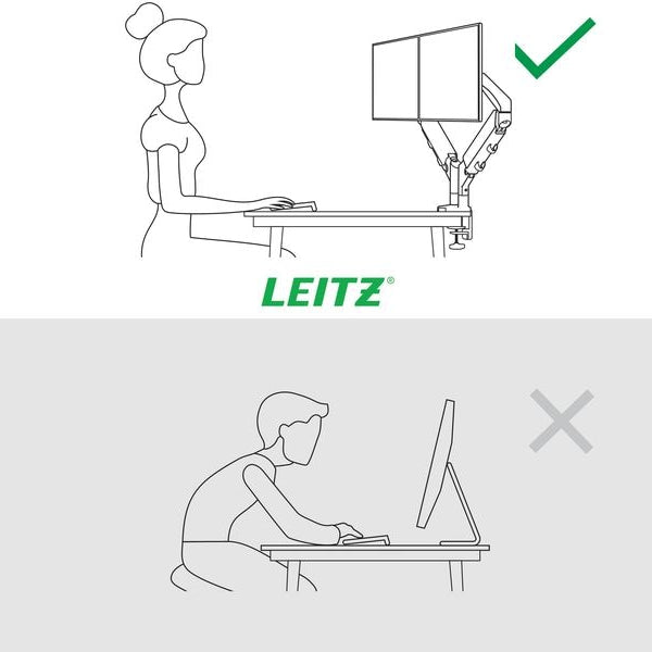 Leitz Tischhalterung Dual Monitorarm Ergo bis 9 kg – Grau