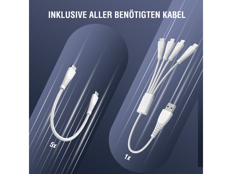 4smarts Ladestation Team 100W 5C/1A inkl. 6 Kabel Silber