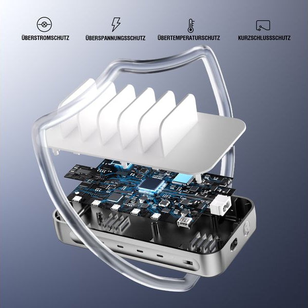 4smarts Ladestation Team 100W 5C/1A inkl. 6 Kabel Silber