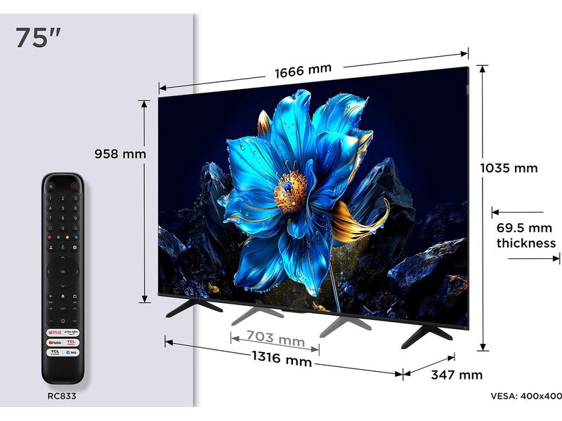 TCL TV 75P7K 75", 3840 x 2160 (Ultra HD 4K), QLED