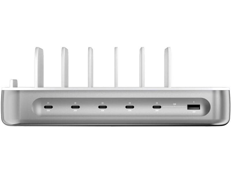 4smarts Ladestation Team 100W 5C/1A inkl. 6 Kabel Silber