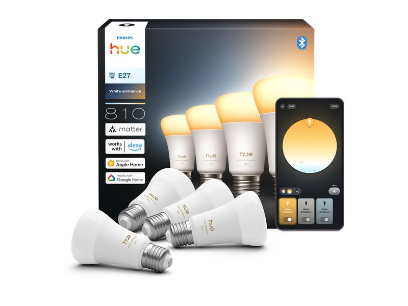 Philips Hue Leuchtmittel White Ambiance E27 Viererpack 4 x 810 lm