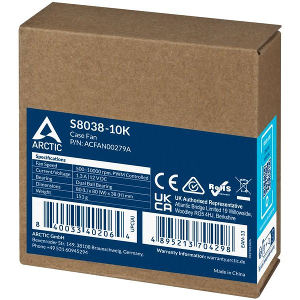 Arctic Cooling PC-Lüfter S8038-10K, 80 mm, 10000 RPM, Schwarz, 1 Stück