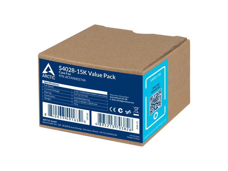 Arctic Cooling PC-Lüfter S4028-6K, 40 x 28 mm, 6000 RPM, Schwarz, 5 Stück