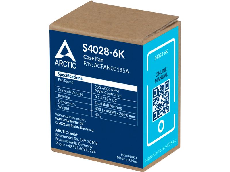 Arctic Cooling PC-Lüfter S4028-6K, 40 x 28 mm, 6000 RPM, Schwarz, 1 Stück
